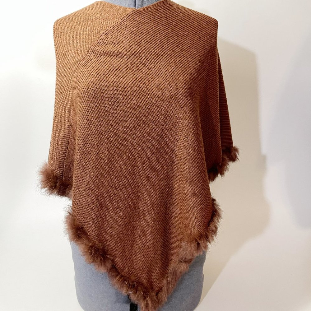Laila Rowe Rabbit Fur Trimmed Poncho - OS